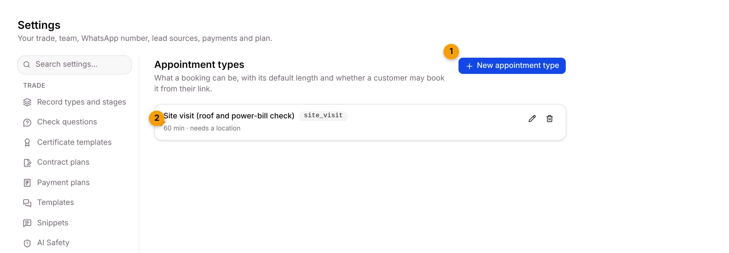 The Appointment types tab