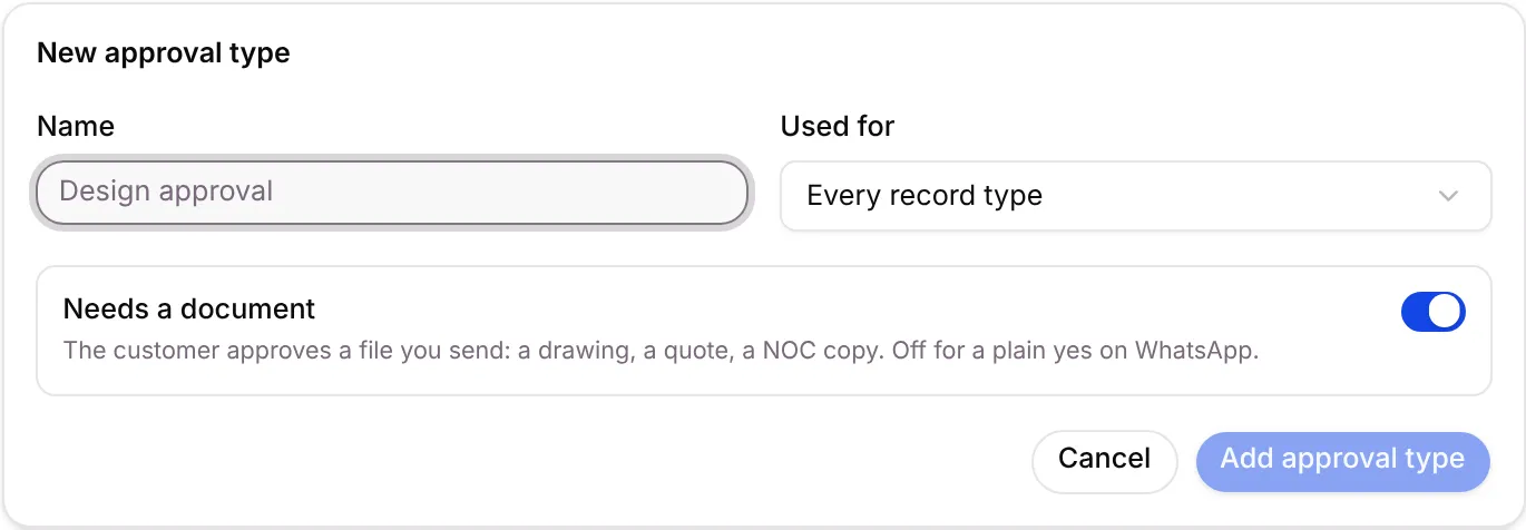 The New approval type form