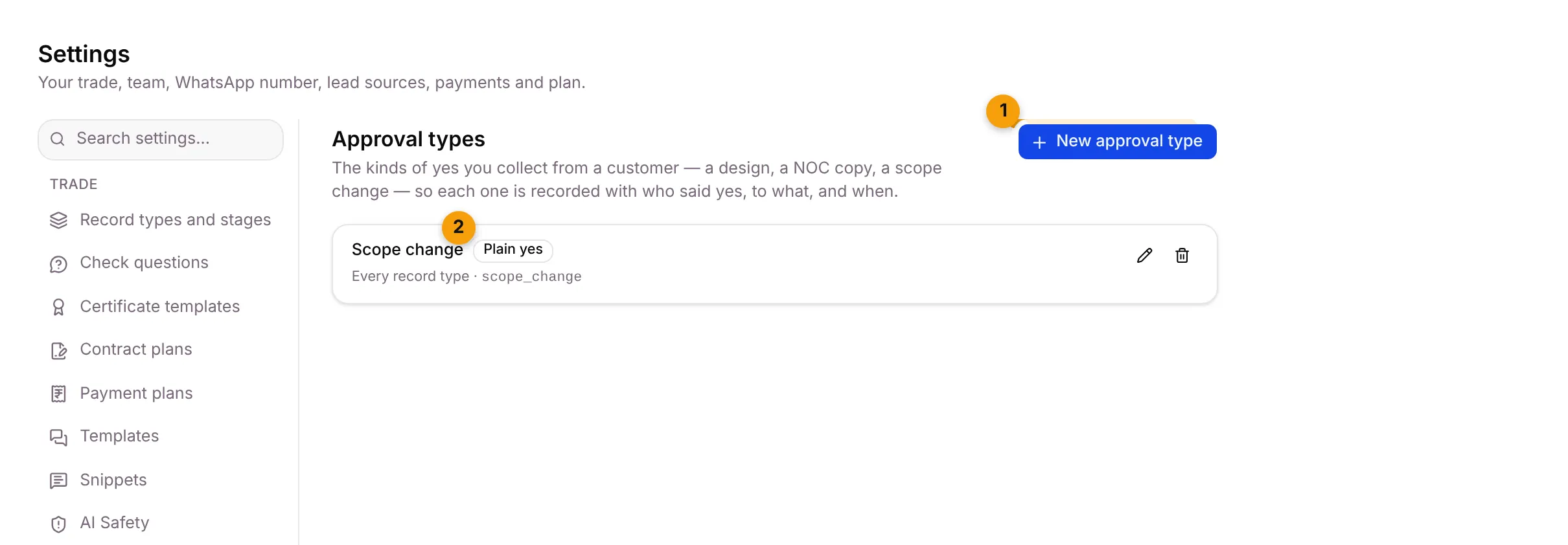The Approval types tab