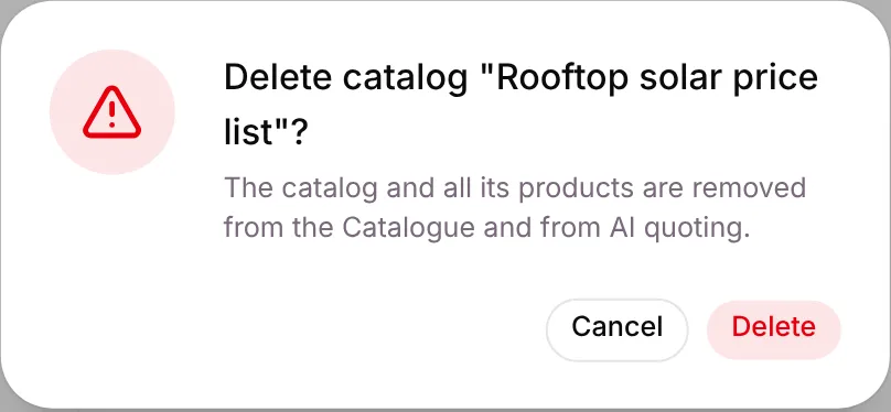 Delete catalog confirmation