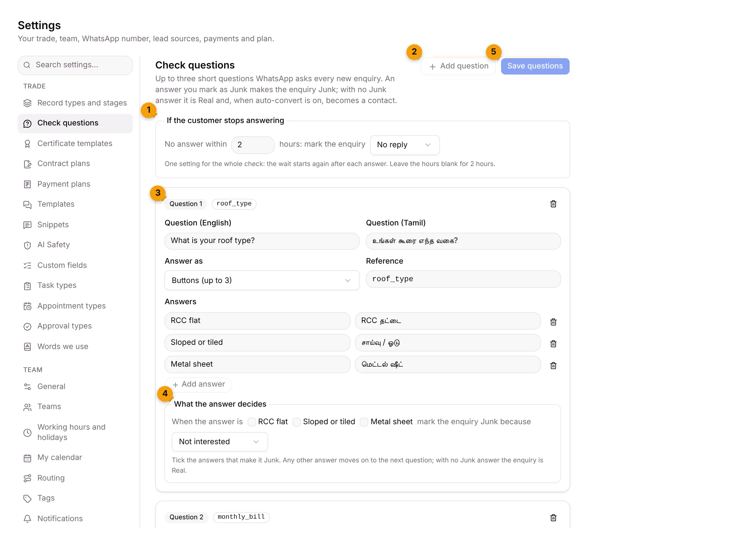 The Check questions tab with Suriya Solar’s first question