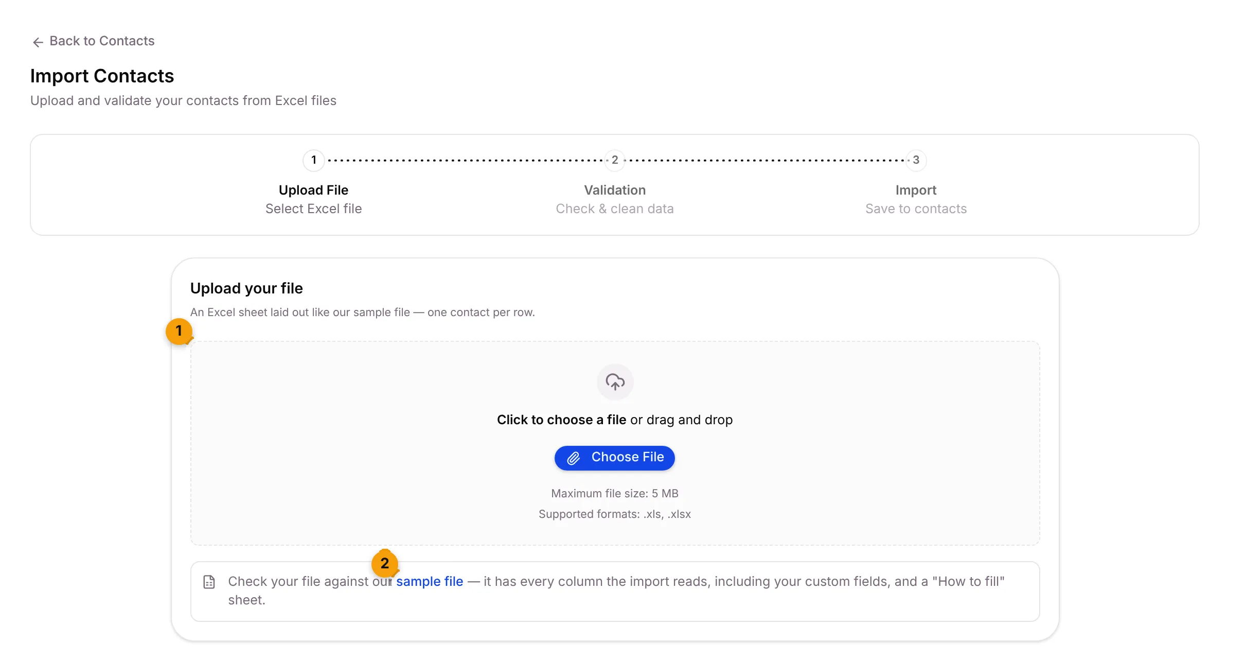 Import Contacts, step 1: Upload your file