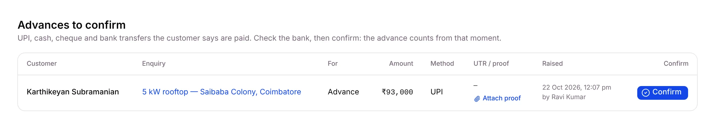 Advances to confirm, with the Confirm button outlined
