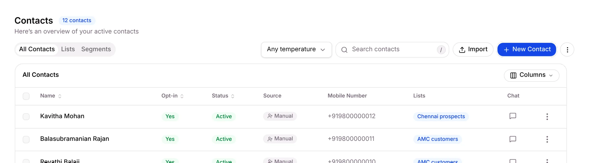 The New Contact button on the Contacts page