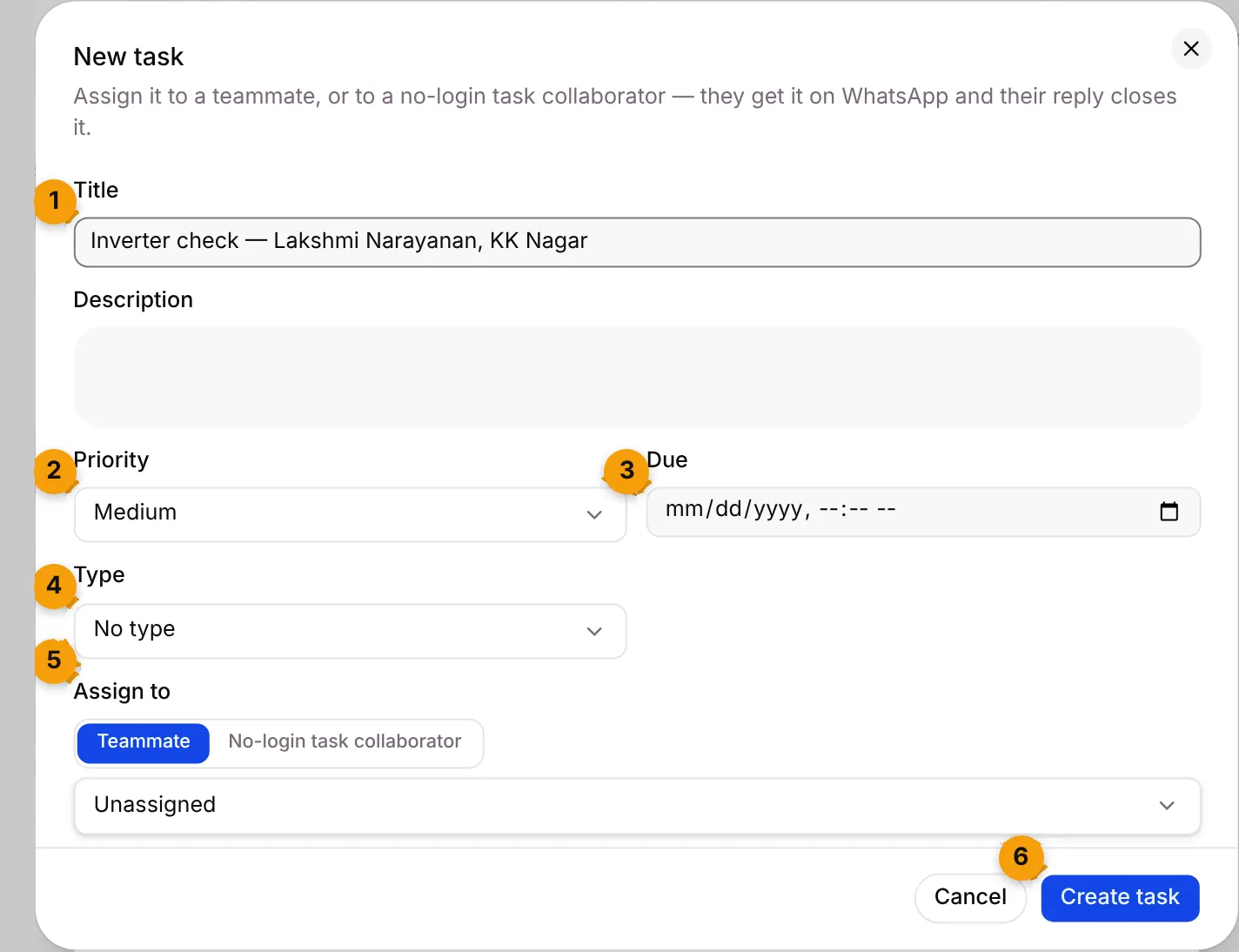 The New task dialog with the title filled in