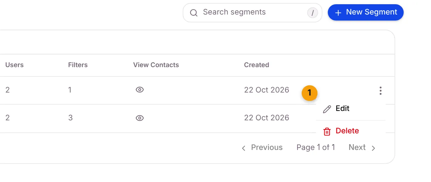 The segment row menu with Edit and Delete