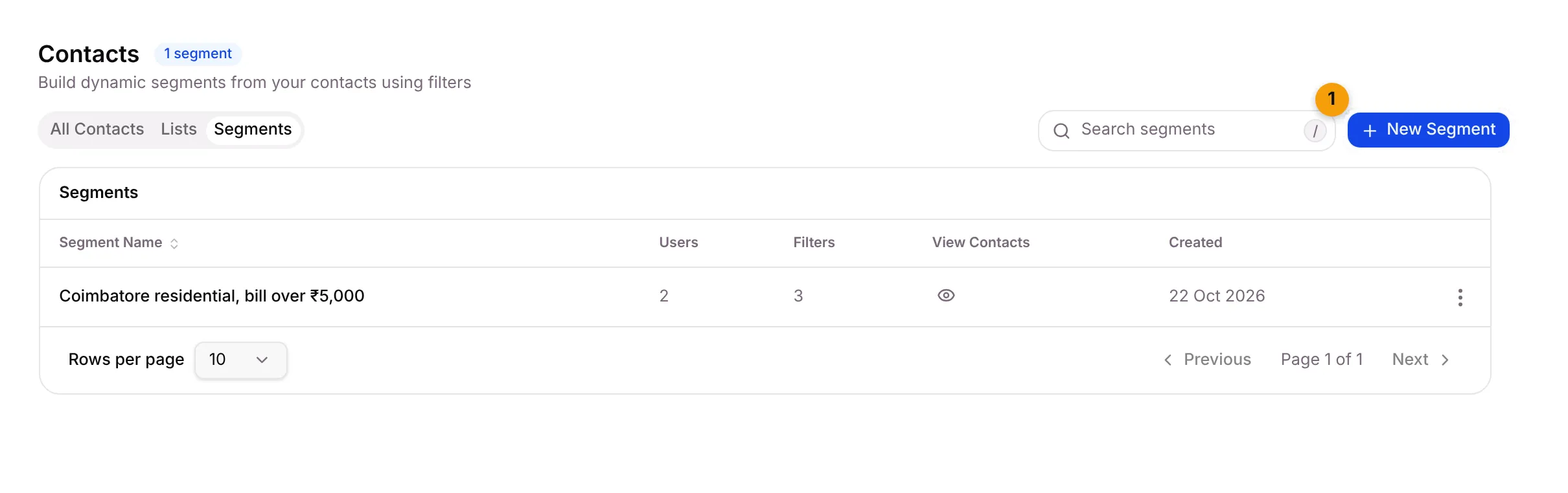 The Segments tab with the New Segment button
